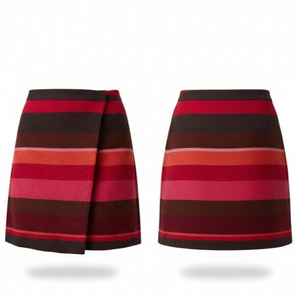LOFT Womens Striped Wrap Mini Skirt Red Multi Wool Blend Size 4 NEW - Picture 7 of 9